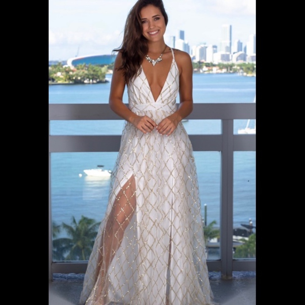 White Maxi Dress with Gold Glitter